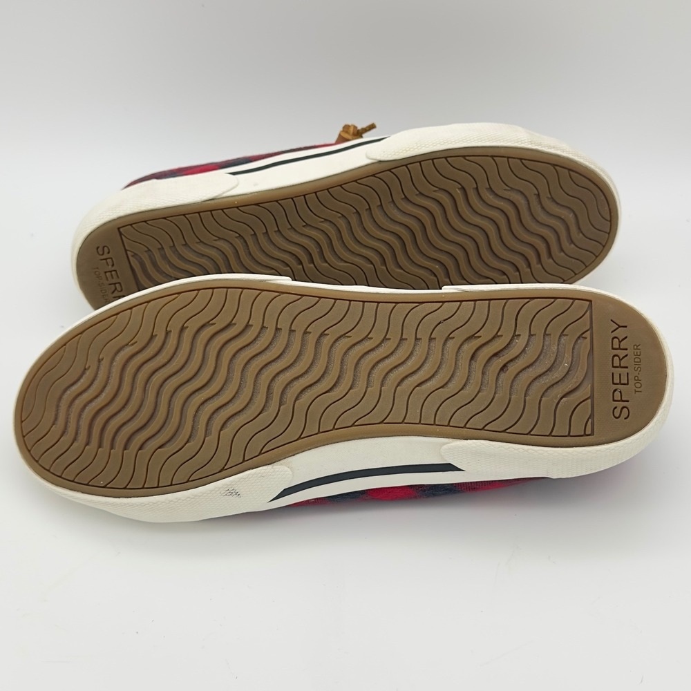 Sperry Red Black Plaid Check Shearling Lined Sneakers W‎ 9.5 Camp Cottage Forest - Picture 8 of 10